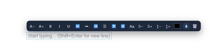 QuickPDFOnline PDF Editor text toolbar with font size, bold, italic, underline, alignment, spacing, color and opacity controls